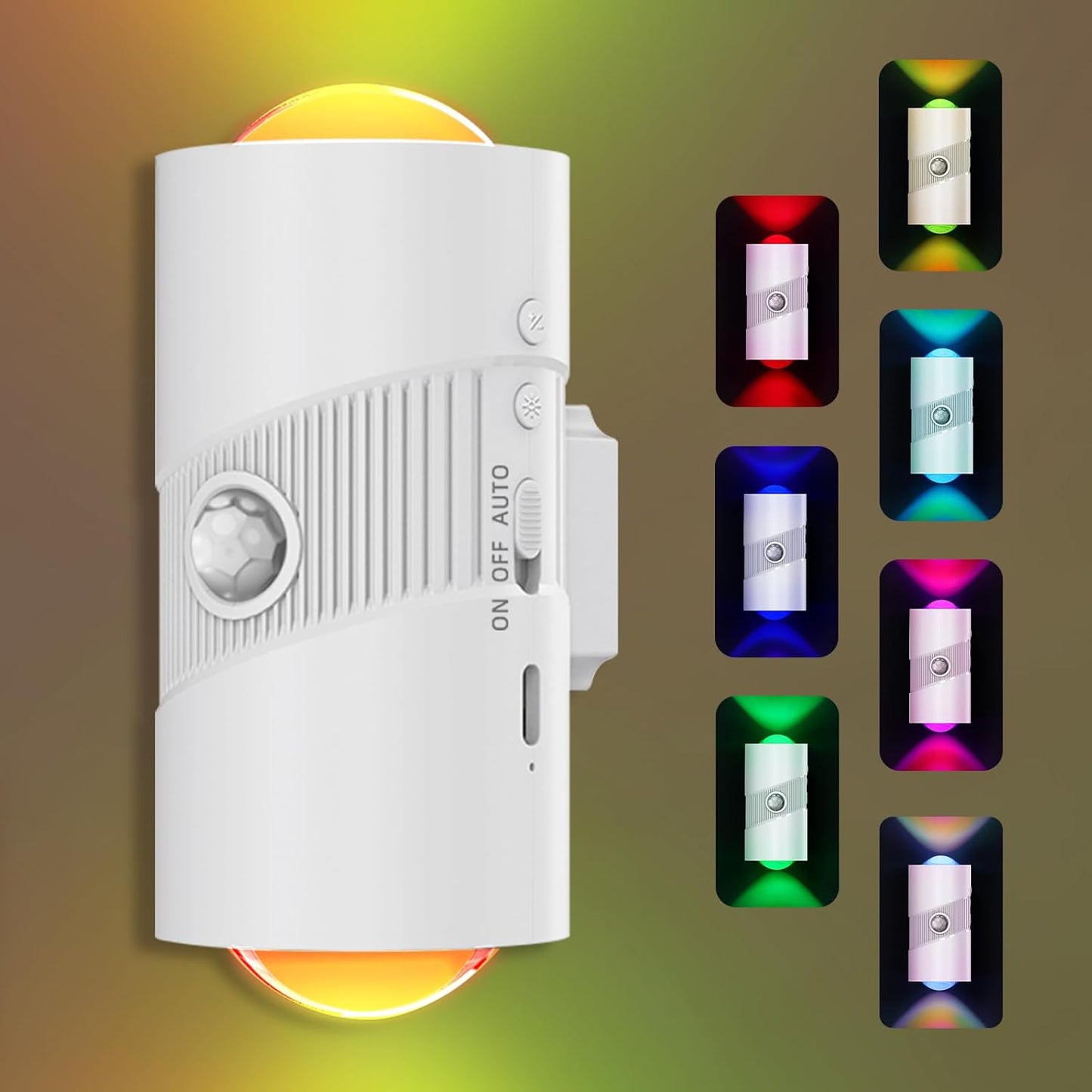 Rechargeable Motion Sensor Night Light - Color Changing LED Wall with Magnetic Adhesive - Set of 2