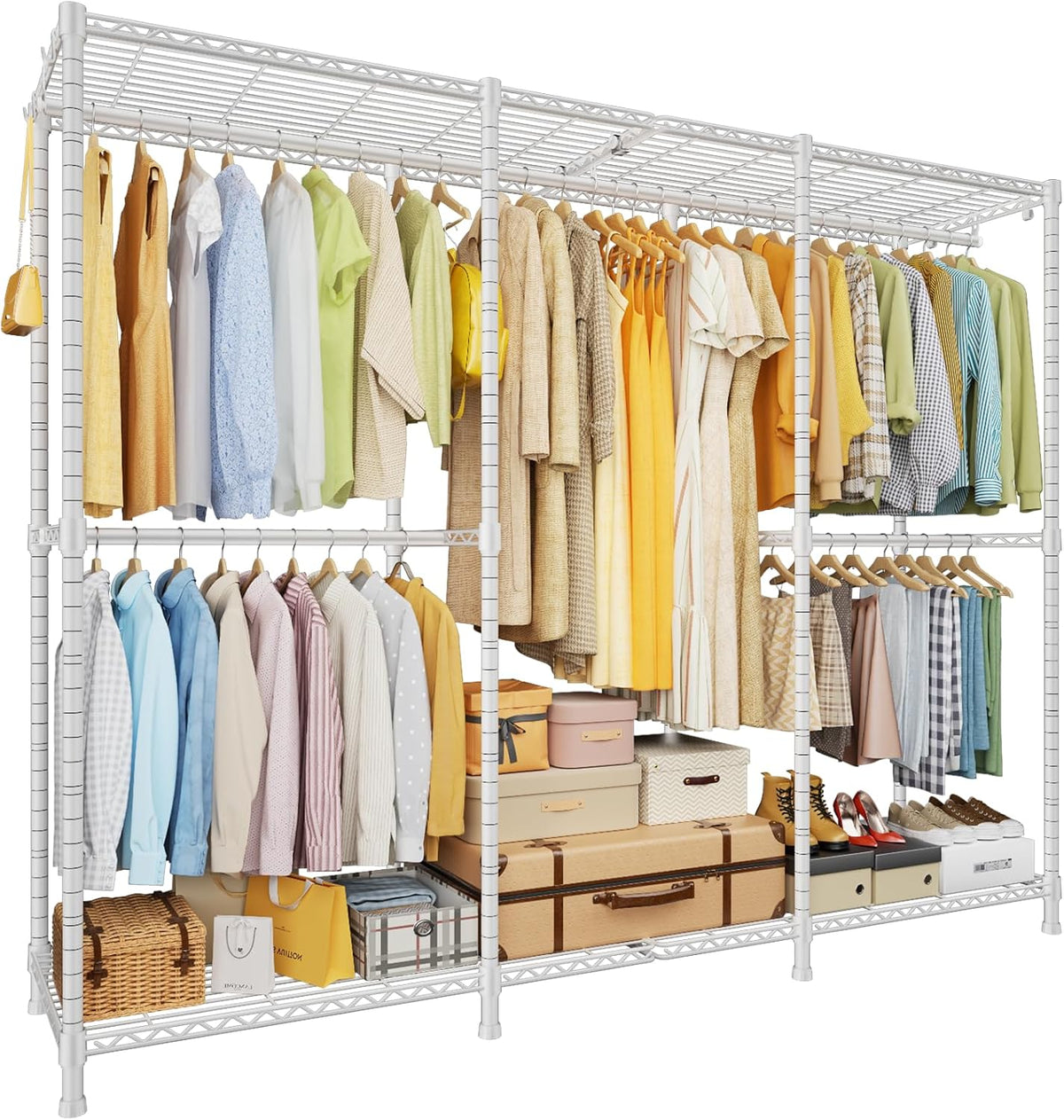 E14 Pro Heavy Duty Clothes Rack,Freestanding Clothing Racks for Hanging Clothes,Adjustable Closet Organizers and Storage,Metal Garment Rack with Shelves 69"W X16"D X77"H,Max Load 960Lbs,Black
