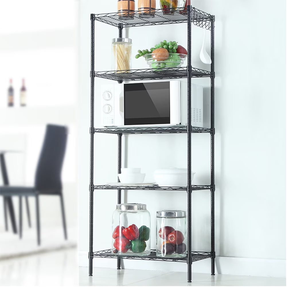 5-Tier Storage Rack, Black Storage Racks and Shelving, Adjustable 5-Shelf Shelving Storage Unit, Metal Organizer Wire Rack for Household, Hotel, Restaurant (21.25"Lx 11.42"W X 59.06"H)