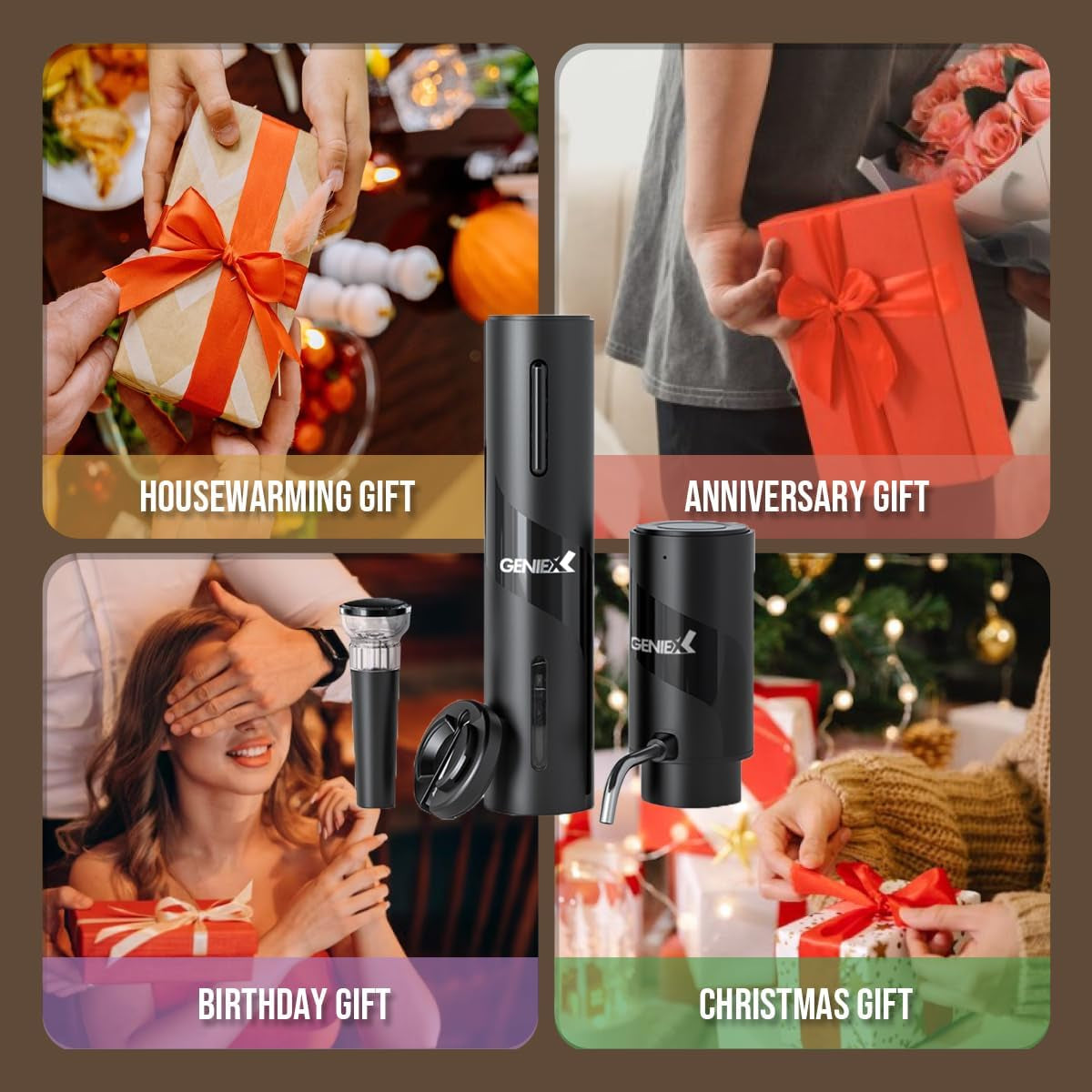 Electric Wine Set 4 | Automatic Wine Opener Dispenser Gift Set - Electric Corkscrew Opener & Auto Wine Dispenser | Ideal Housewarming Gifts and Presents for Fathers