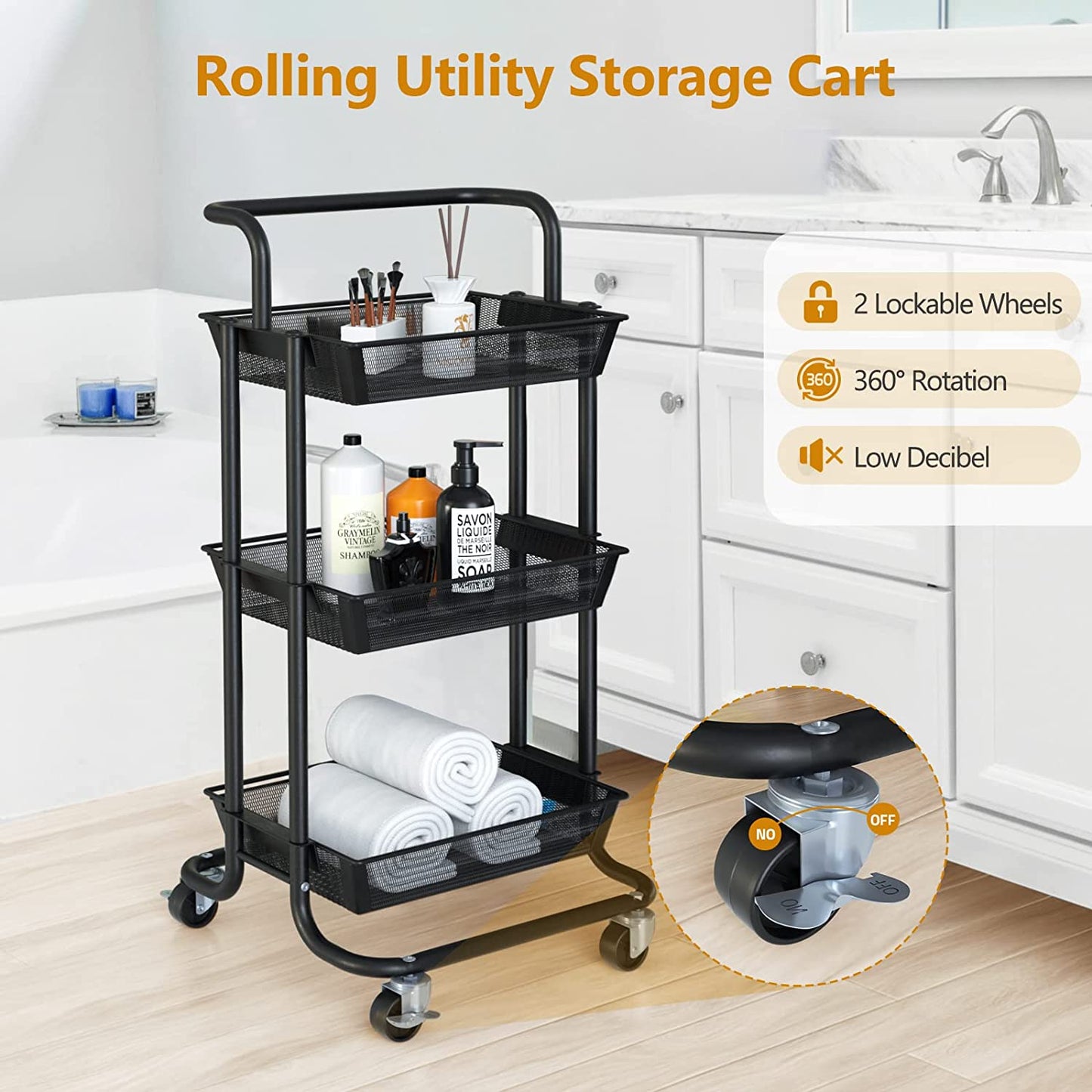 3-Tier Rolling Heavy Duty Utility Storage Cart on Wheels