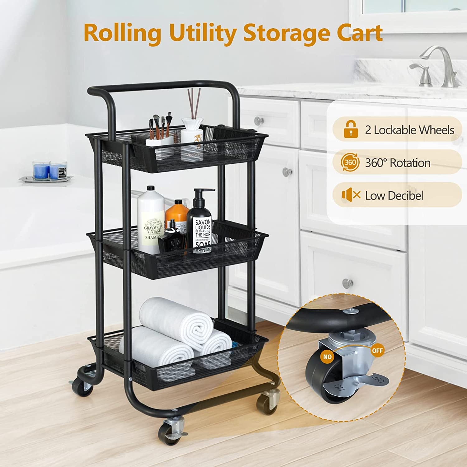 3-Tier Rolling Heavy Duty Utility Storage Cart on Wheels