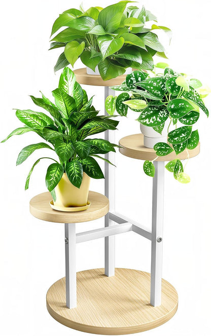 3-Tier Metal & Wood Plant Stand – Corner Shelf for Indoor Plants