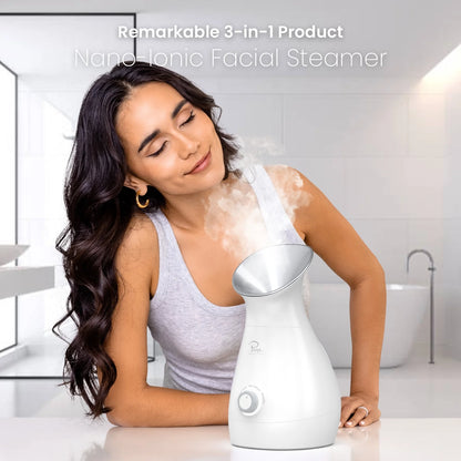 Nano Steamer 3-In-1 Ionic Facial Nano Facial Mister 5-Piece Stainless Steel Skin Kit (Silver)