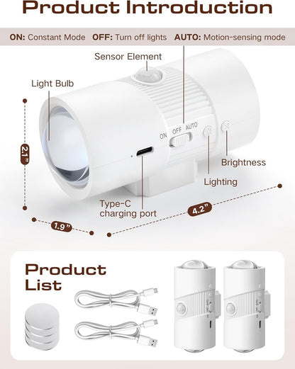 Rechargeable Motion Sensor Night Light - Color Changing LED Wall with Magnetic Adhesive - Set of 2