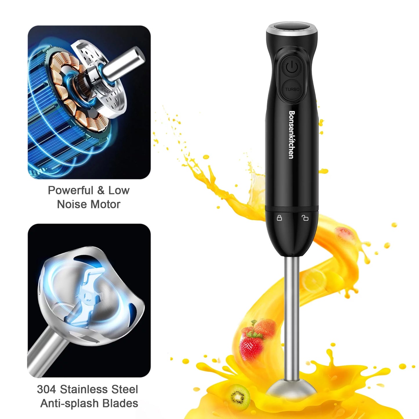 3 in 1 Immersion Blender with Egg Whisk, 12 Speed Hand Blender