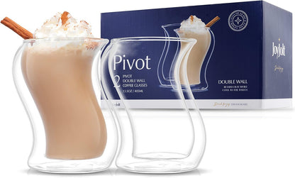 Pivot Double Insulated Tumblers - Set of 2 Exceptional Iced Coffee Tumbler, Elegant Bar Glasses for Coffee, Tea, or Cold Beverages for Hot Summers