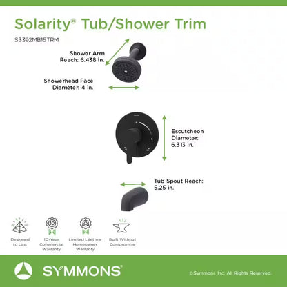 Solarity Hydromersion Single Handle Tub and Shower Faucet Trim Kit with Integral Diverter (Valve Not Included)