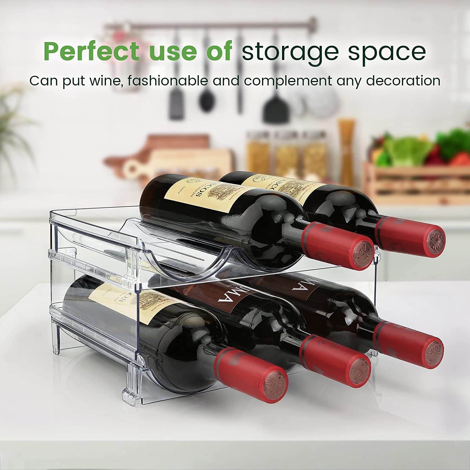 Stackable Water Bottle Organizer for Cabinet – 2-Pack Stackable Storage Rack.