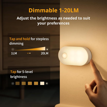 Rechargeable Motion Sensor Night Light (2-Pack), Portable Mini Warm White LED Stick-On Closet Light, Adjustable Brightness for Bathroom, Bedroom, Kitchen, Cabinet, Stairs