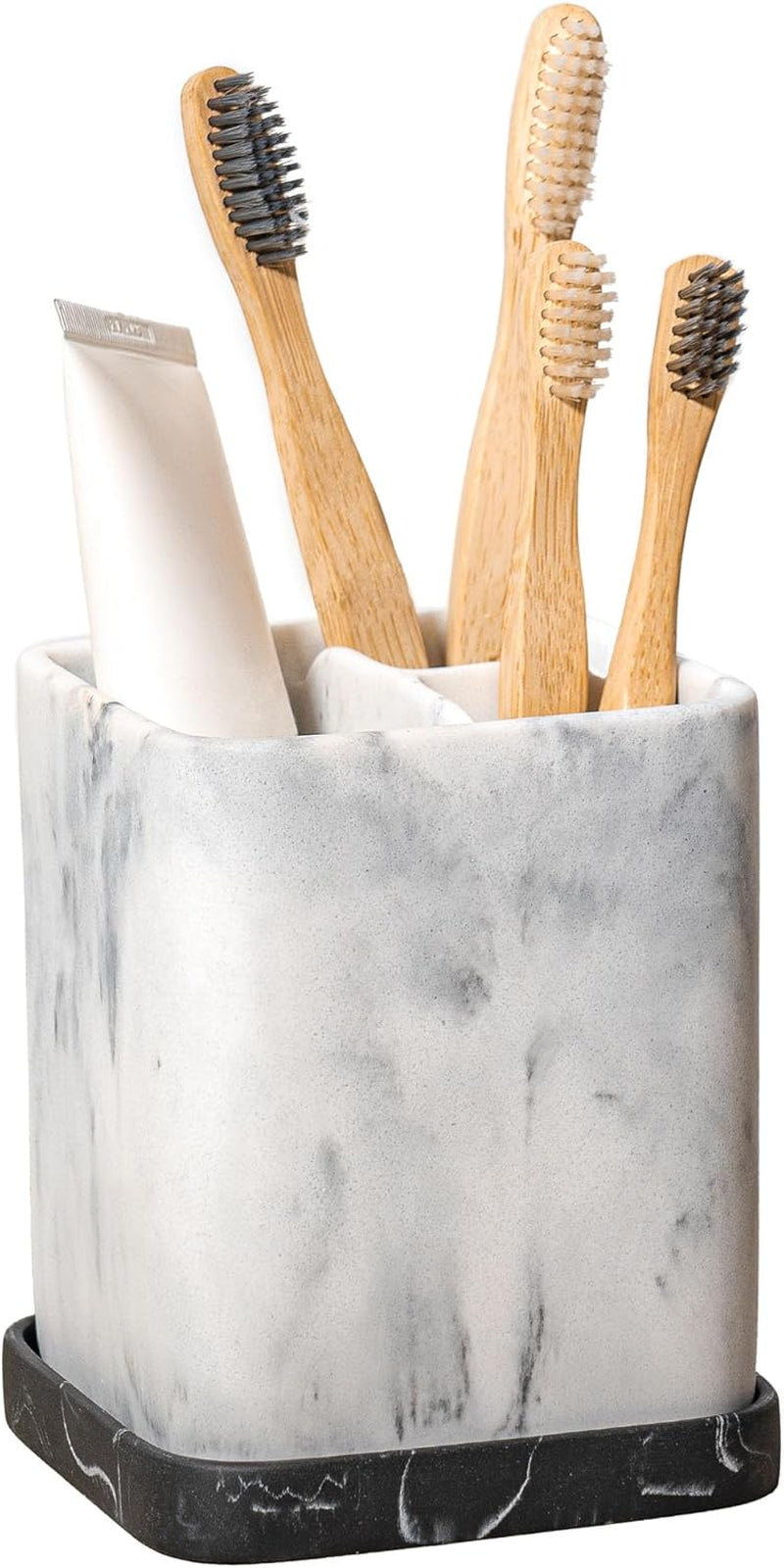 Marble Look Toothbrush Holder Organizer with Detachable Tray