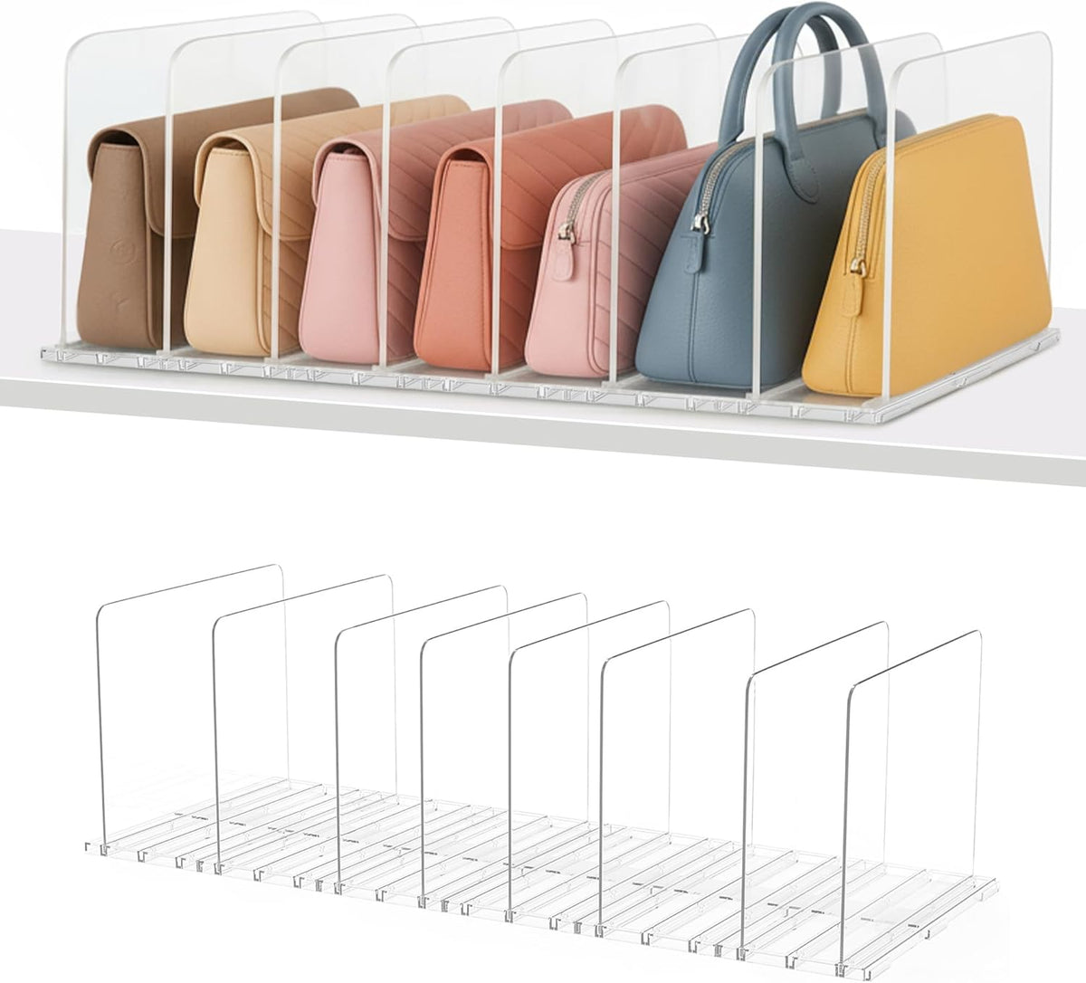 Adjustable Bag & Purse Organizer for Closet | Clear Shelf Dividers for Closet Organization, Vertical Handbag Separator for Sweater, Shirts & Clutches, Perfect for Bedroom, Living Room, Home