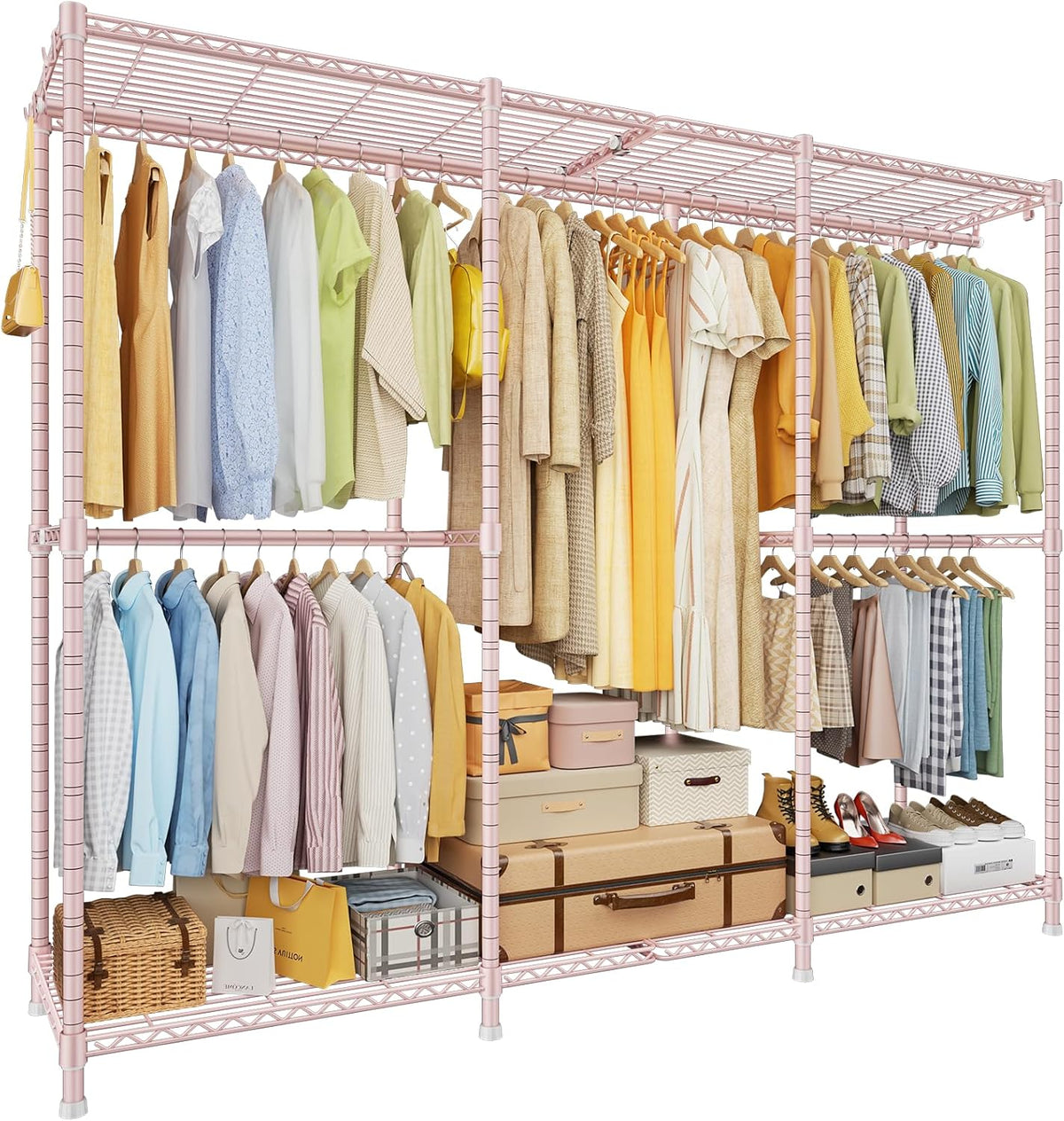 E14 Pro Heavy Duty Clothes Rack，Freestanding Clothing Racks for Hanging Clothes，Adjustable Closet Organizers and Storage，Metal Garment Rack with Shelves 69"W X16"D X77"H，Max Load 960Lbs，Black