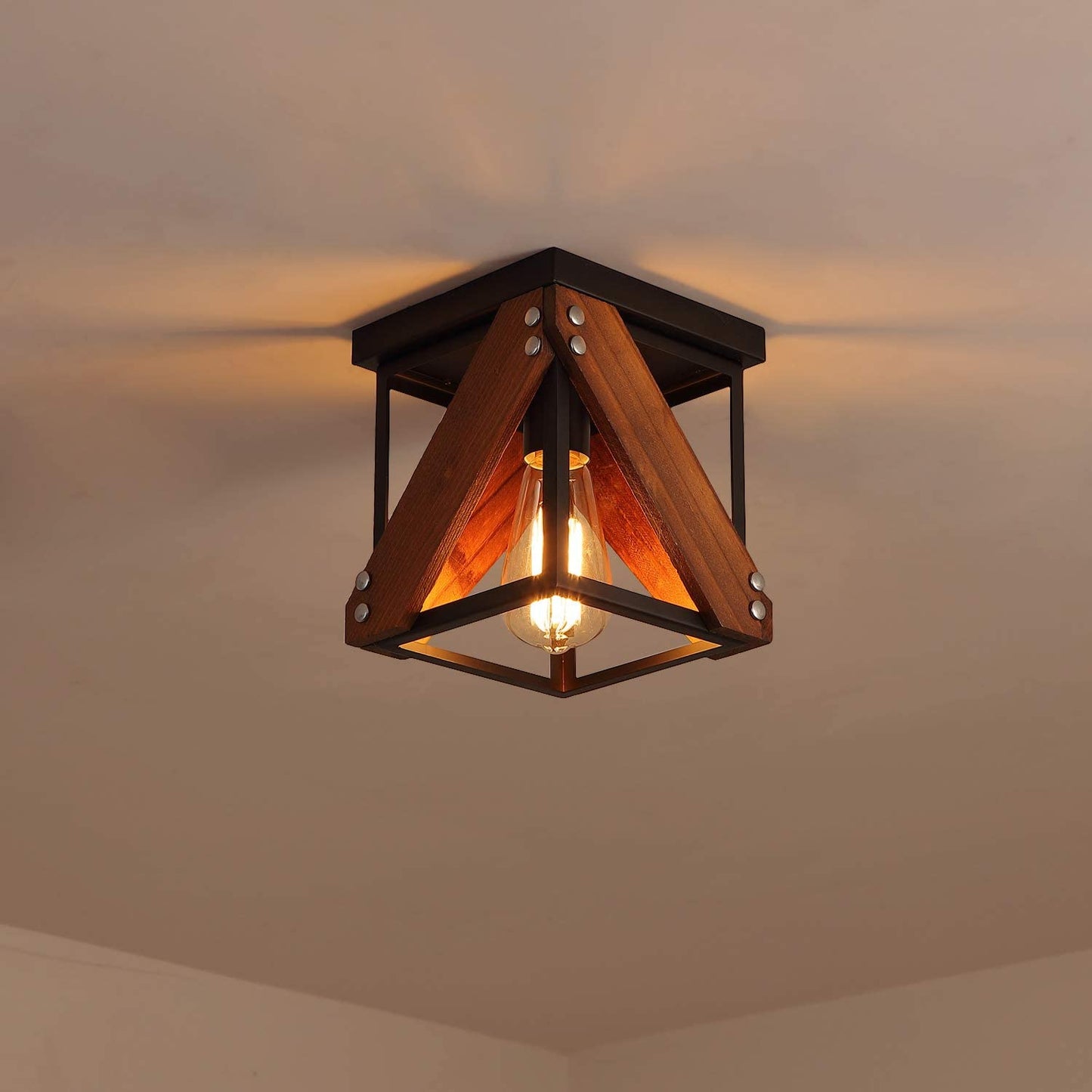 Rustic Industrial Flush Mount Ceiling Light