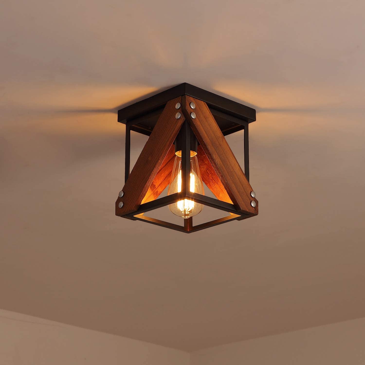 Rustic Industrial Flush Mount Ceiling Light