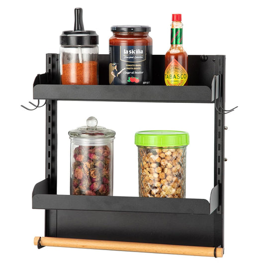 2 Tier Magnetic Spice Organizer with Paper Towel Holder for Kitchen Storage