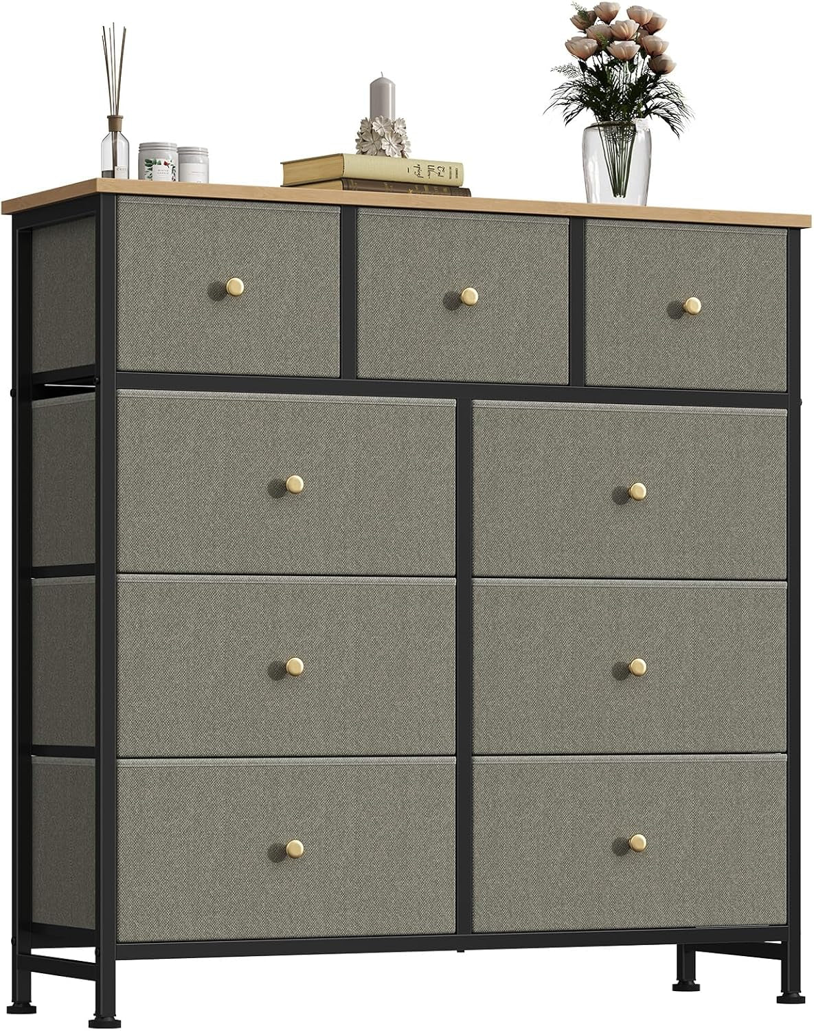9 Drawers Storage Organizers Units, Closet Organizers and Storage for Clothes, Fabric Storage Drawer for Living Room, Chest of Dresser in 39.4" D X 11.8" W X 39.9" H, Grey
