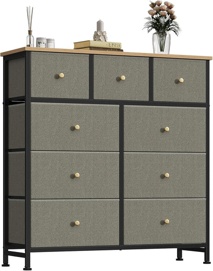9 Drawers Storage Organizers Units, Closet Organizers and Storage for Clothes, Fabric Storage Drawer for Living Room, Chest of Dresser in 39.4" D X 11.8" W X 39.9" H, Grey