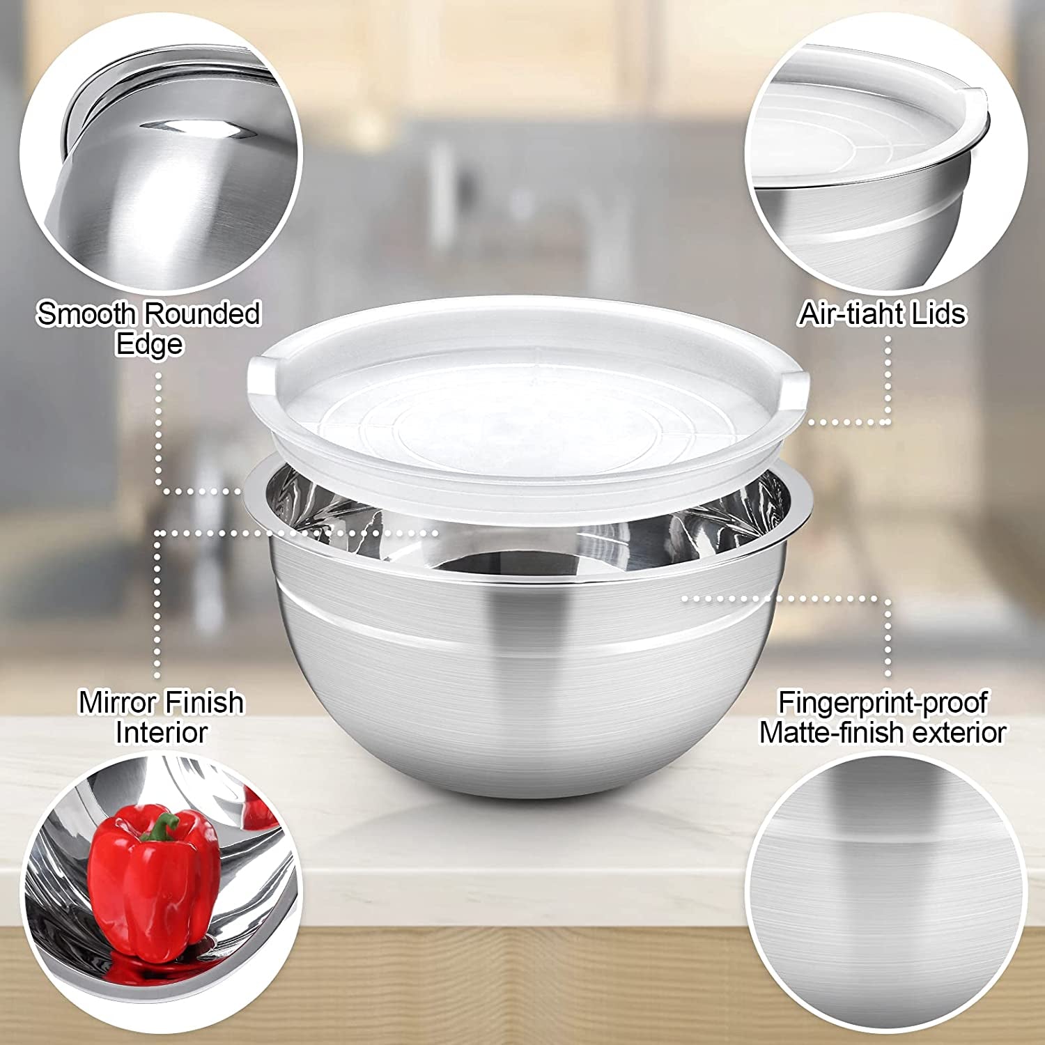 Stainless Steel Mixing Bowls Set with Lids