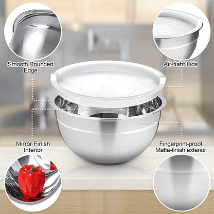 Stainless Steel Mixing Bowls Set with Lids