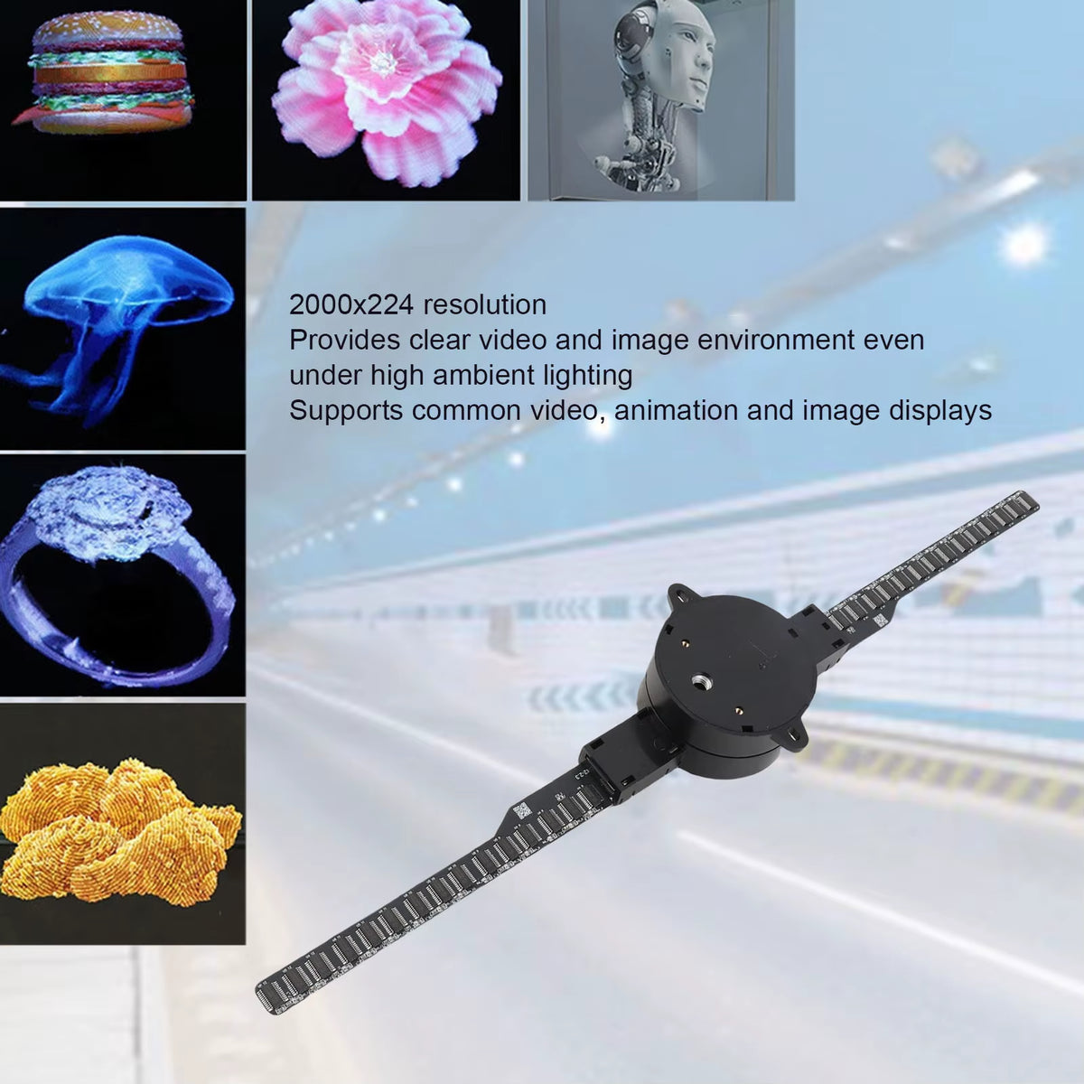 3D Hologram Fan 16.5In 2000X224 Wifi 3D Projector with 224 LED Light Beads for Business Store Advertising 100‑240V