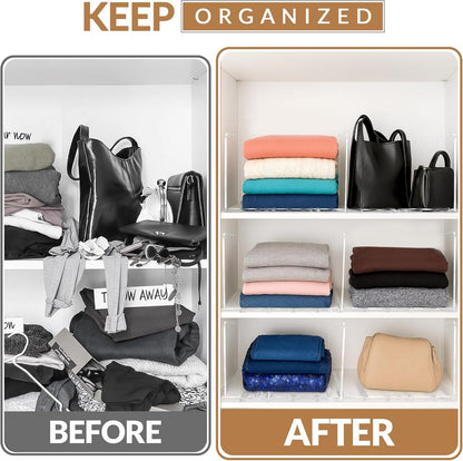 Adjustable Bag & Purse Organizer for Closet | Clear Shelf Dividers for Closet Organization, Vertical Handbag Separator for Sweater, Shirts & Clutches, Perfect for Bedroom, Living Room, Home