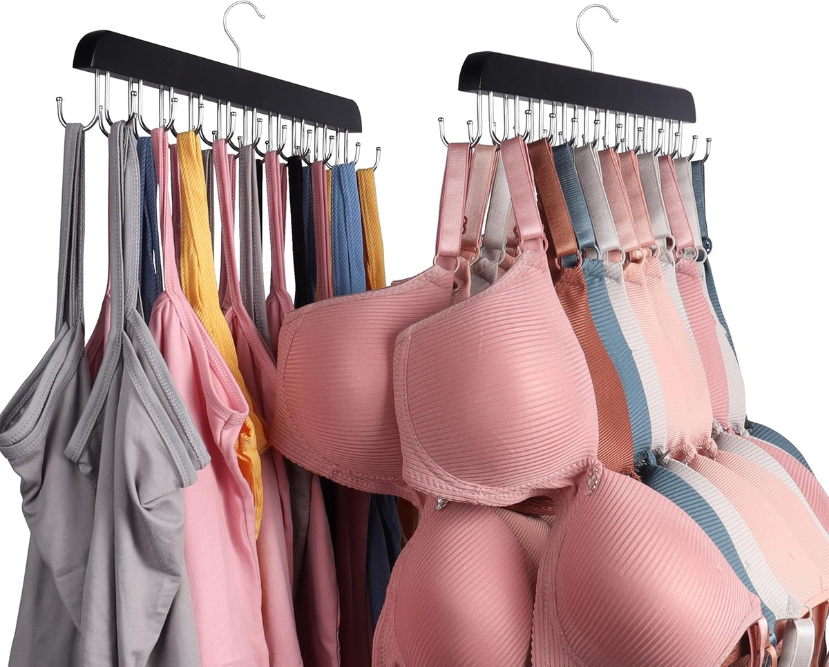Bra Hangers for Closet Organizer,Tank Top Hanger with 20 Hooks,Space Saving Wooden Adjustable Hangers,Closet Organizers and Storage Suitable for Dorm, Apartments, Tank Tops, Bras, Hats