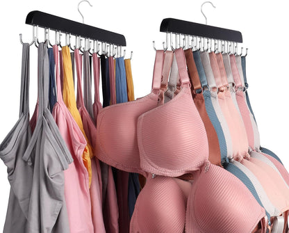 Bra Hangers for Closet Organizer,Tank Top Hanger with 20 Hooks,Space Saving Wooden Adjustable Hangers,Closet Organizers and Storage Suitable for Dorm, Apartments, Tank Tops, Bras, Hats