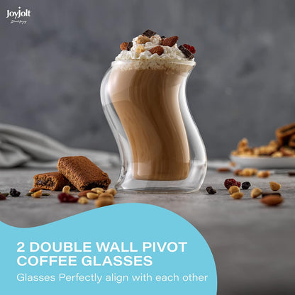 Pivot Double Insulated Tumblers - Set of 2 Exceptional Iced Coffee Tumbler, Elegant Bar Glasses for Coffee, Tea, or Cold Beverages for Hot Summers