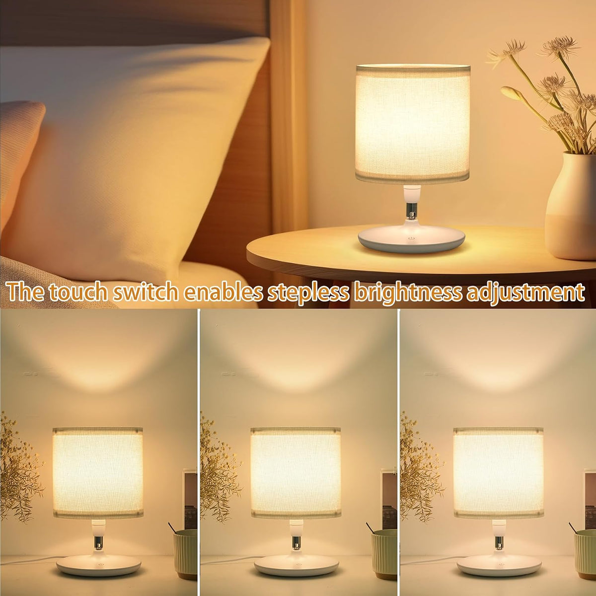 Dimmable Bedside Table Lamps, Set of 2 – USB-C Charging, Touch & Remote Control