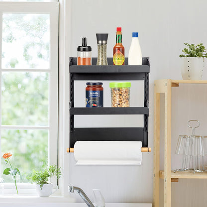 2 Tier Magnetic Spice Organizer with Paper Towel Holder for Kitchen Storage