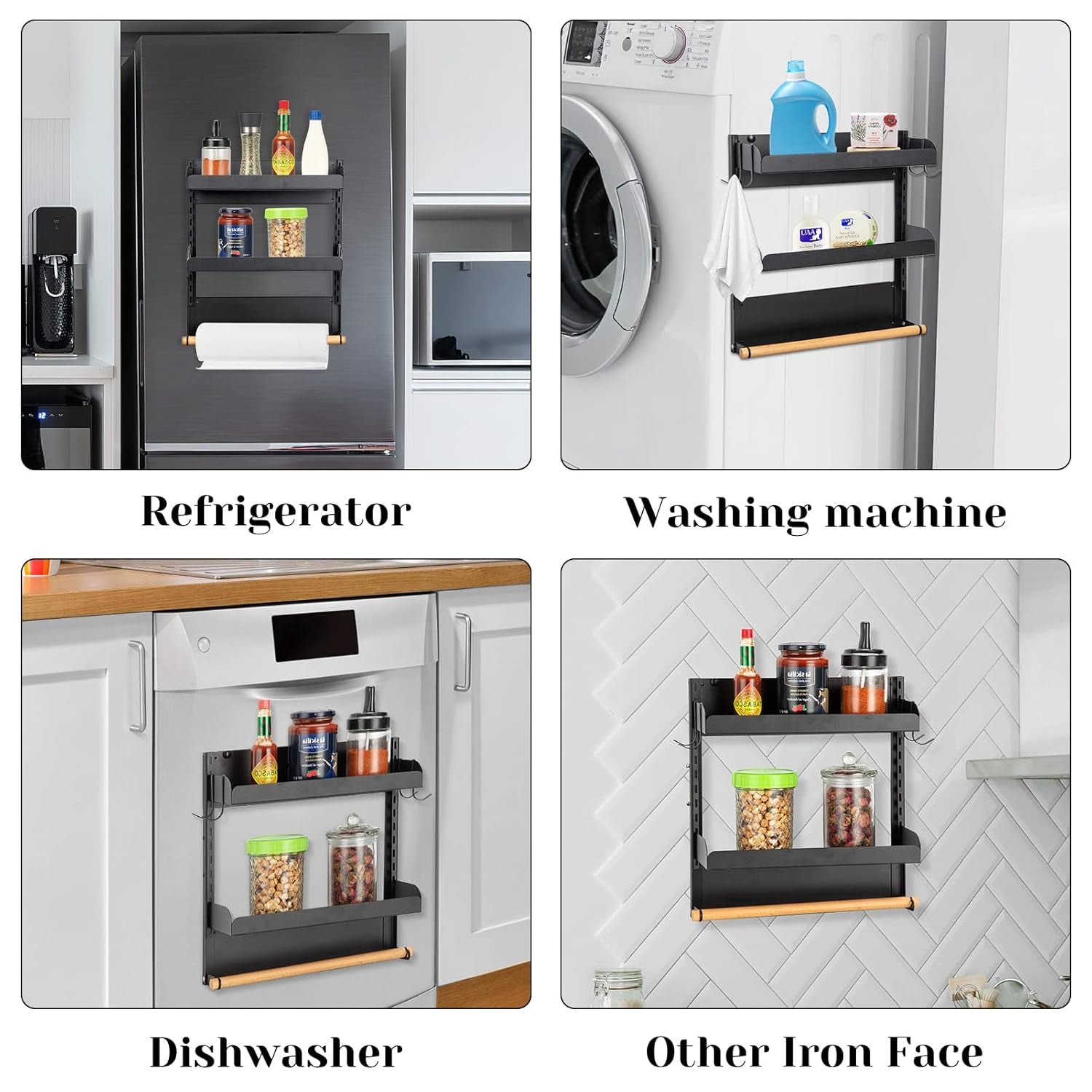 2 Tier Magnetic Spice Organizer with Paper Towel Holder for Kitchen Storage