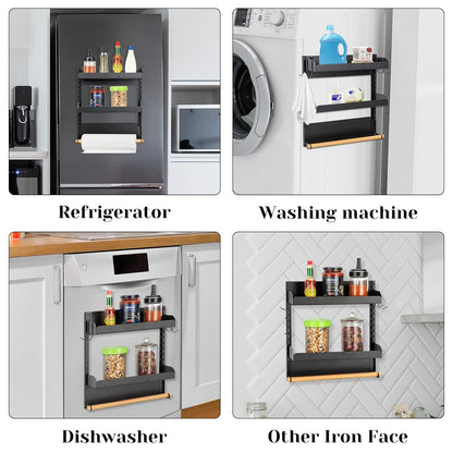 2 Tier Magnetic Spice Organizer with Paper Towel Holder for Kitchen Storage