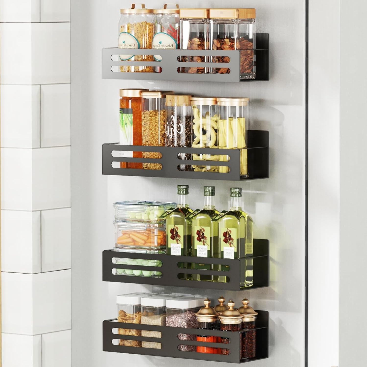 Magnetic Spice Rack for Refrigerator 4Pack 