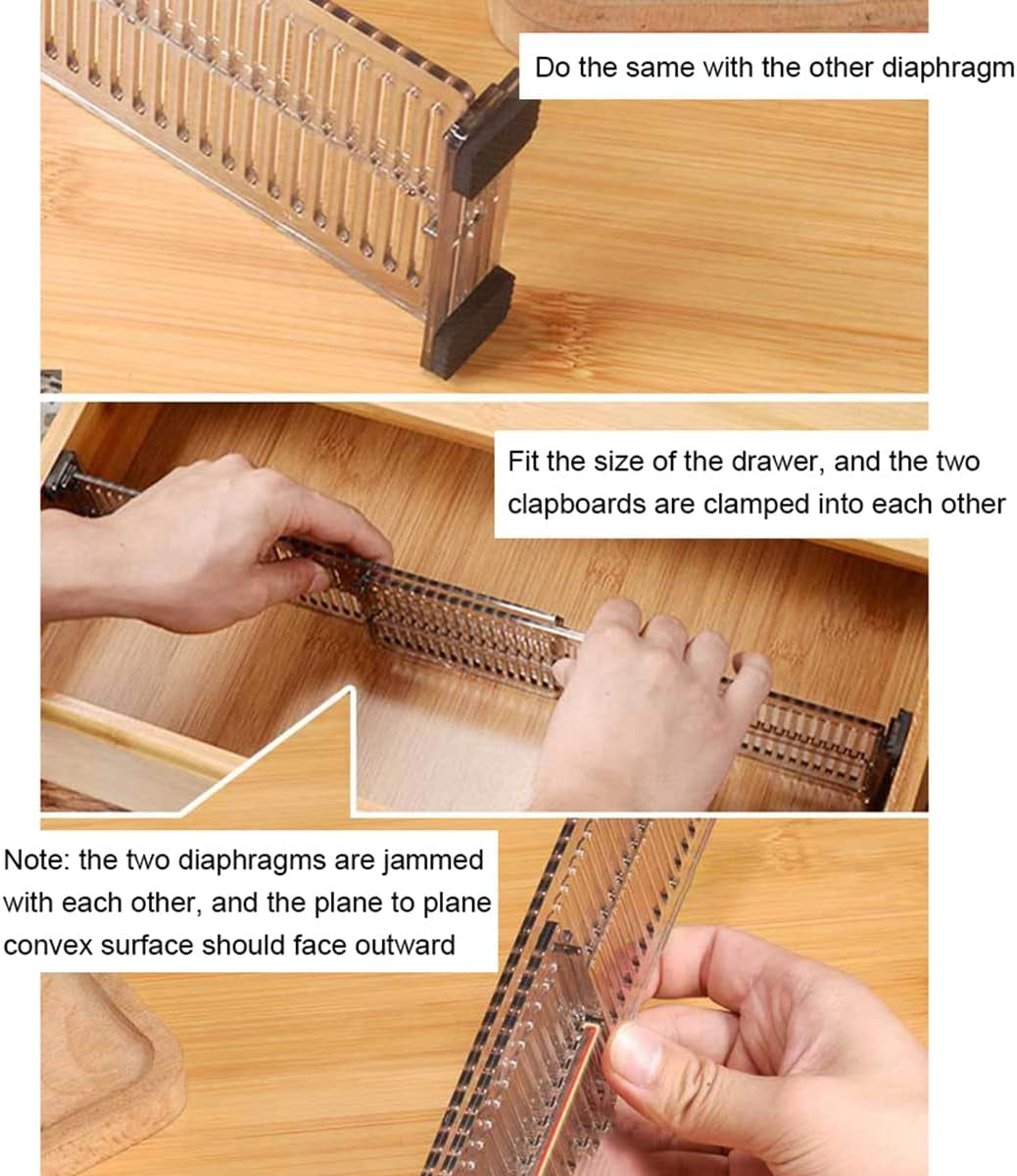 4 Pack Adjustable Expandable Drawer Dividers Organizers (2 Sets) Plastic Separators for Bedroom Bathroom Closet Kitchen Dresser