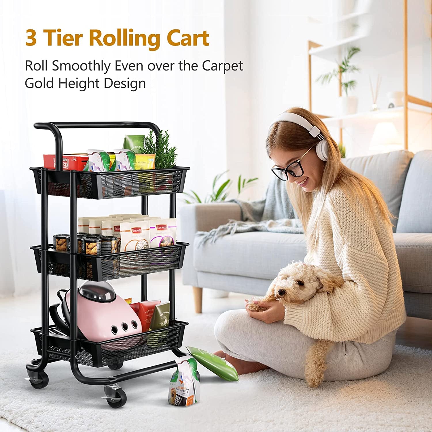 3-Tier Rolling Heavy Duty Utility Storage Cart on Wheels