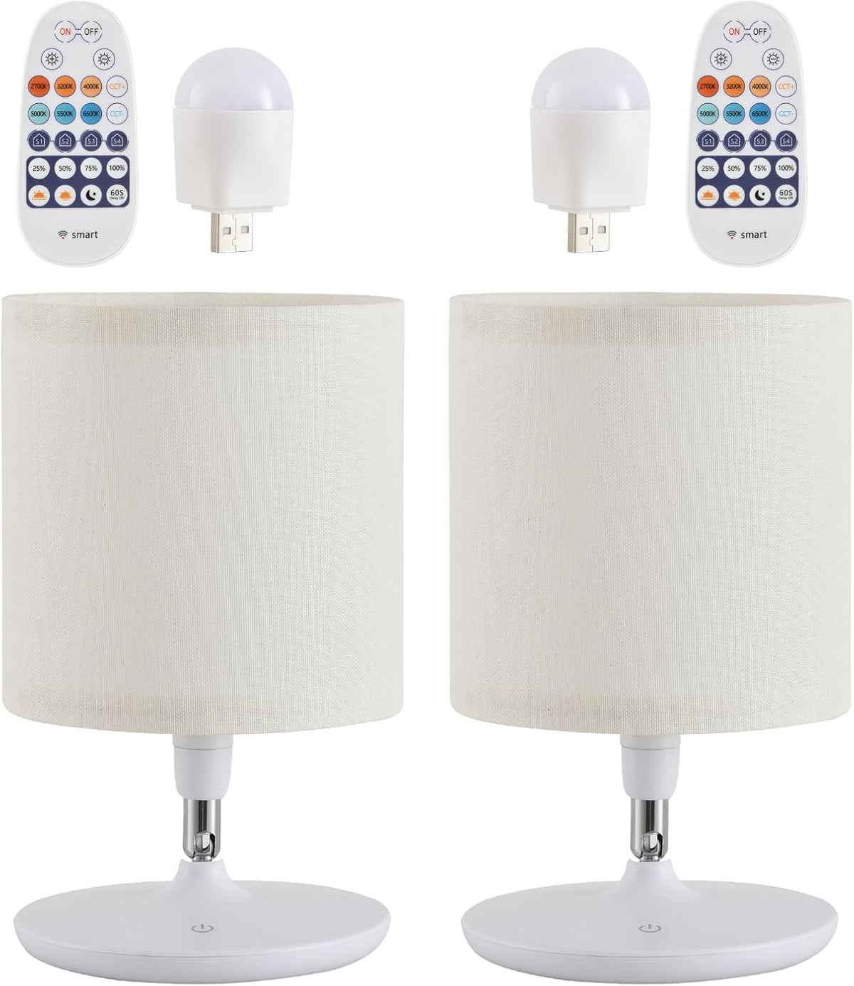 Dimmable Bedside Table Lamps, Set of 2 – USB-C Charging, Touch & Remote Control