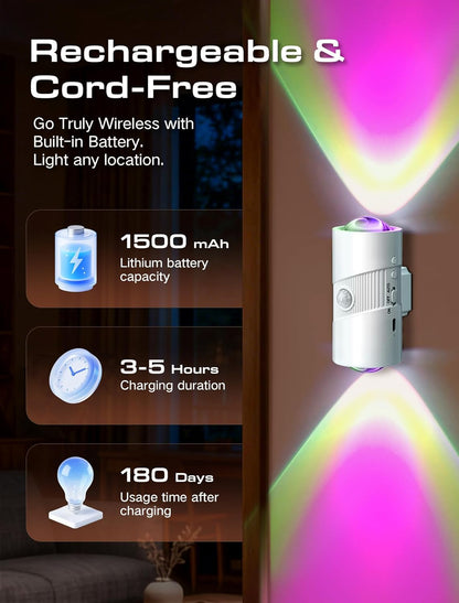 Rechargeable Motion Sensor Night Light - Color Changing LED Wall with Magnetic Adhesive - Set of 2