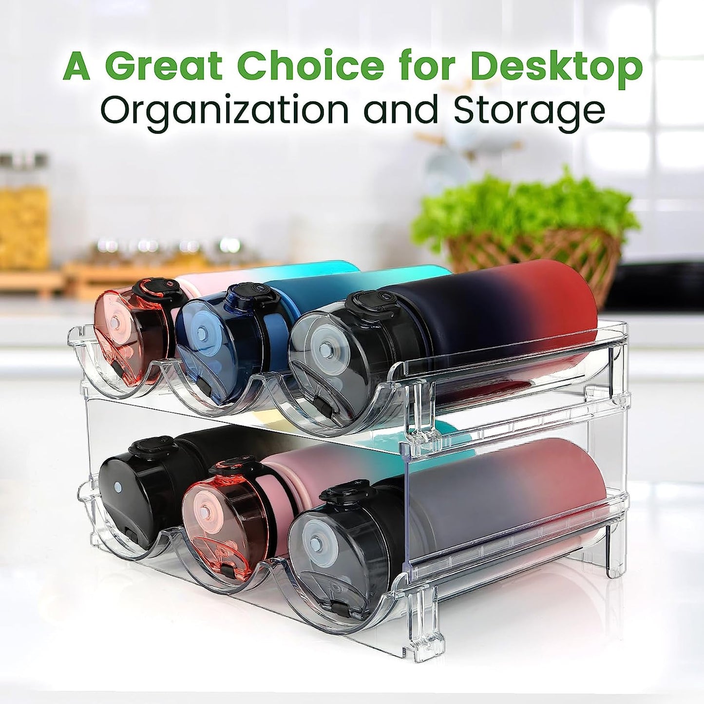 Stackable Water Bottle Organizer for Cabinet – 2-Pack Stackable Storage Rack.