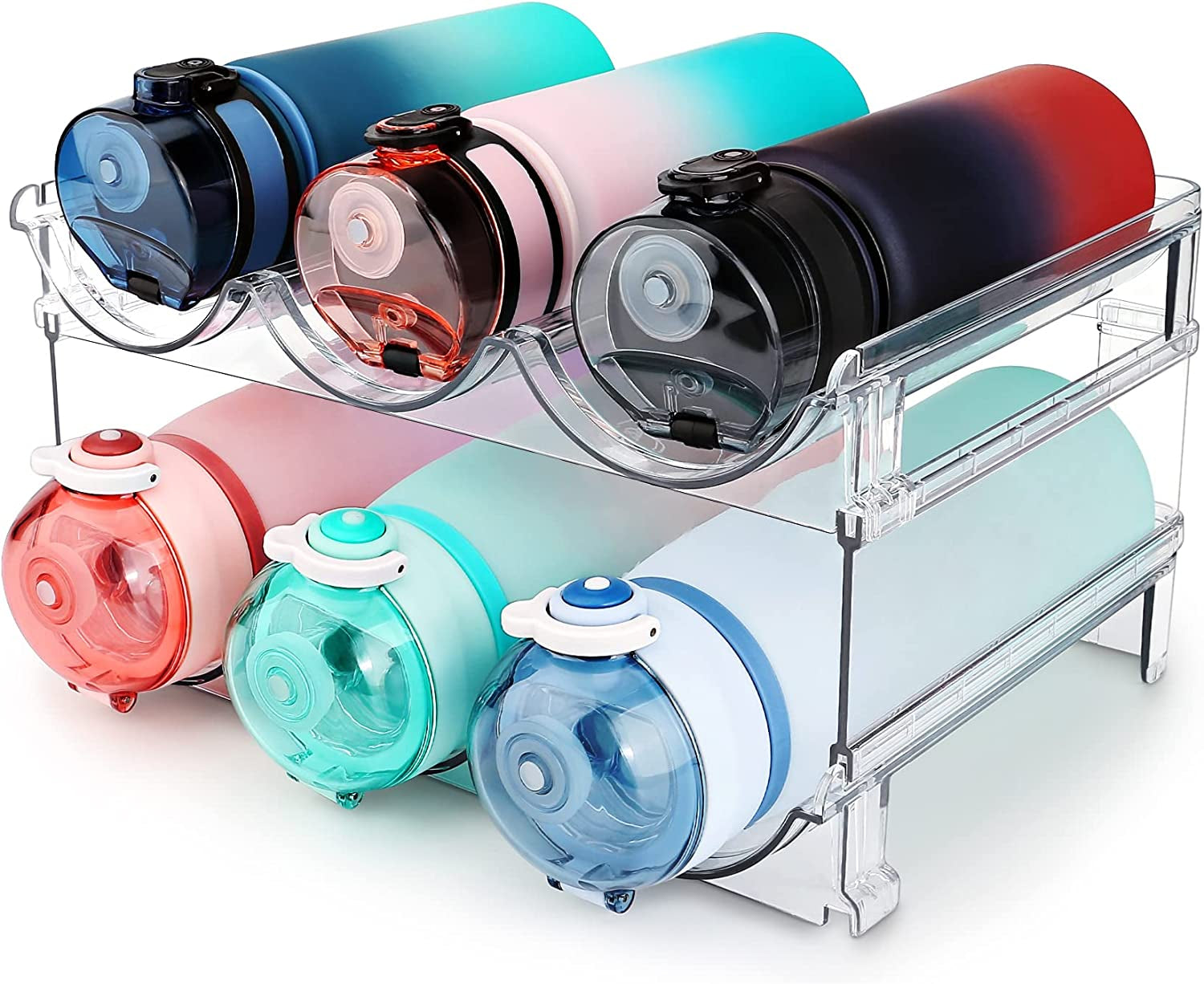 Stackable Water Bottle Organizer for Cabinet – 2-Pack Stackable Storage Rack.