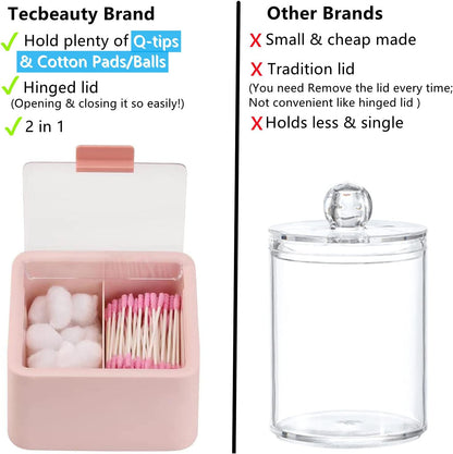 Storage Organizer - 2 Grids Separate  Canisters with Hinged Lids for Cotton Balls, Pads, and other items.