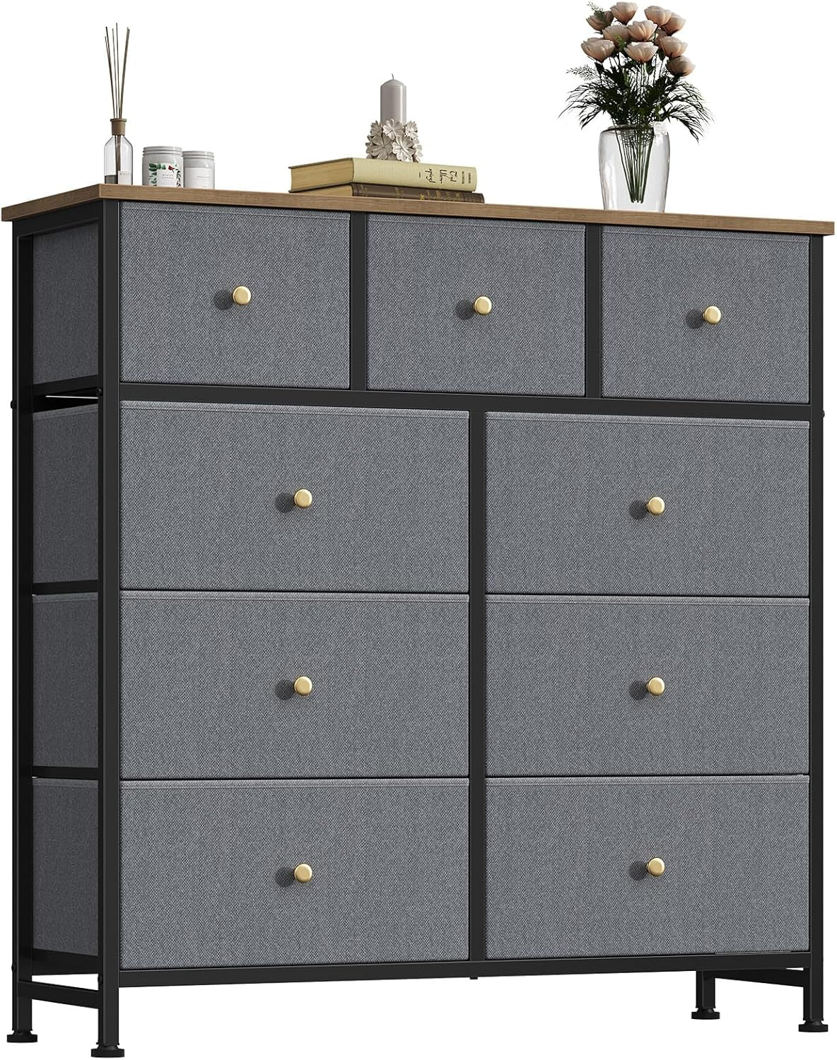 9 Drawers Storage Organizers Units, Closet Organizers and Storage for Clothes, Fabric Storage Drawer for Living Room, Chest of Dresser in 39.4" D X 11.8" W X 39.9" H, Grey