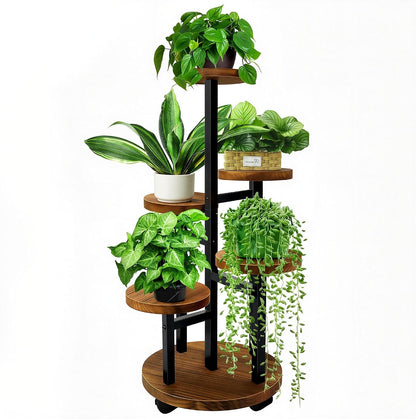 3-Tier Metal & Wood Plant Stand – Corner Shelf for Indoor Plants