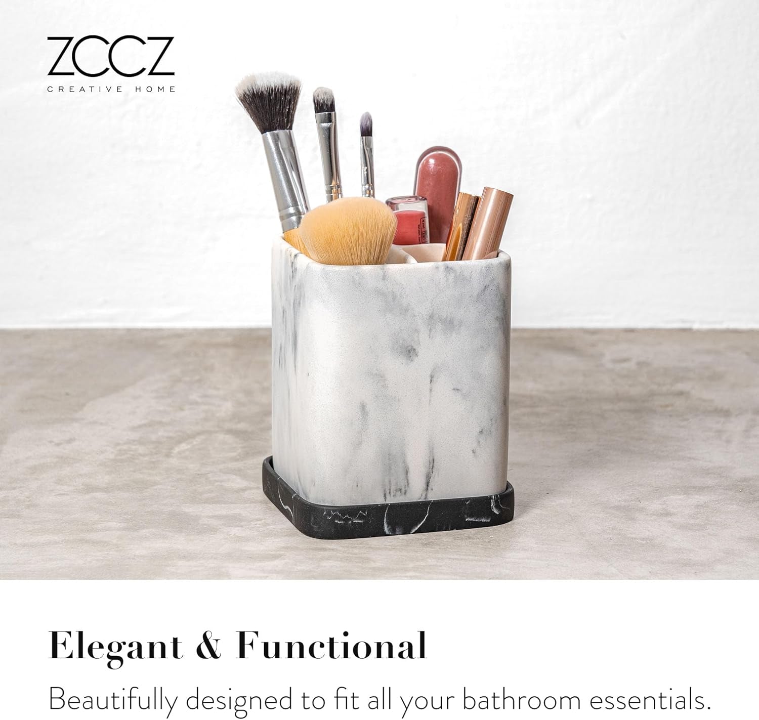 Marble Look Toothbrush Holder Organizer with Detachable Tray