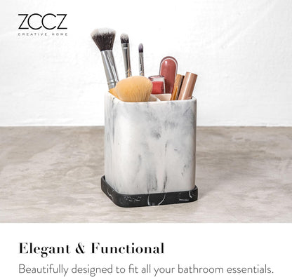Marble Look Toothbrush Holder Organizer with Detachable Tray