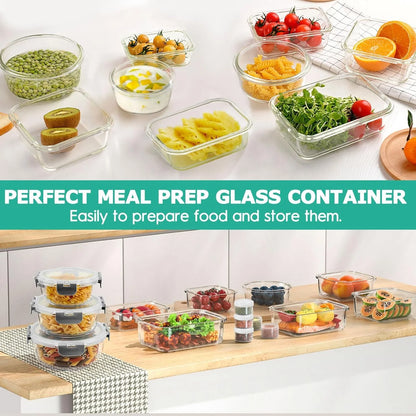34-Piece Glass Food Storage Containers Set with Lids, Airtight Meal Prep Containers (17 Containers & 17 Lids)