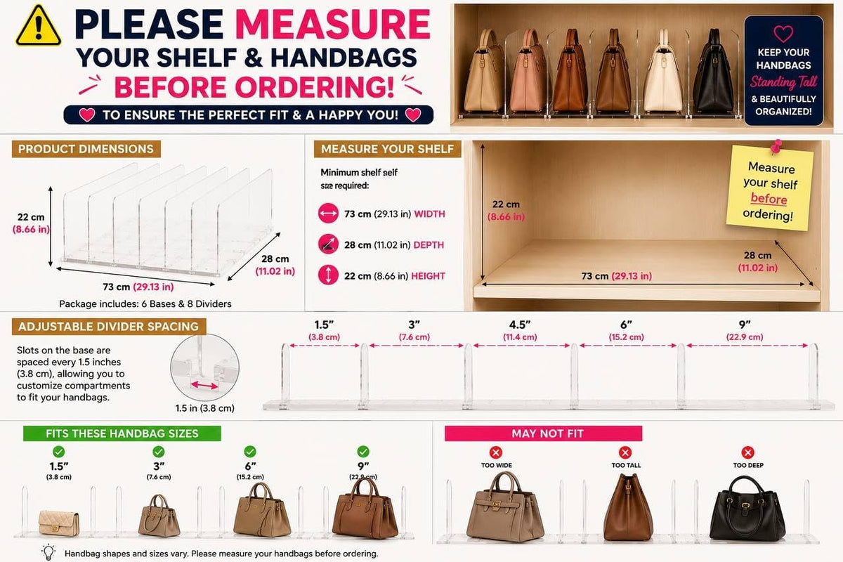 Adjustable Bag & Purse Organizer for Closet | Clear Shelf Dividers for Closet Organization, Vertical Handbag Separator for Sweater, Shirts & Clutches, Perfect for Bedroom, Living Room, Home