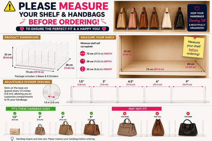 Adjustable Bag & Purse Organizer for Closet | Clear Shelf Dividers for Closet Organization, Vertical Handbag Separator for Sweater, Shirts & Clutches, Perfect for Bedroom, Living Room, Home