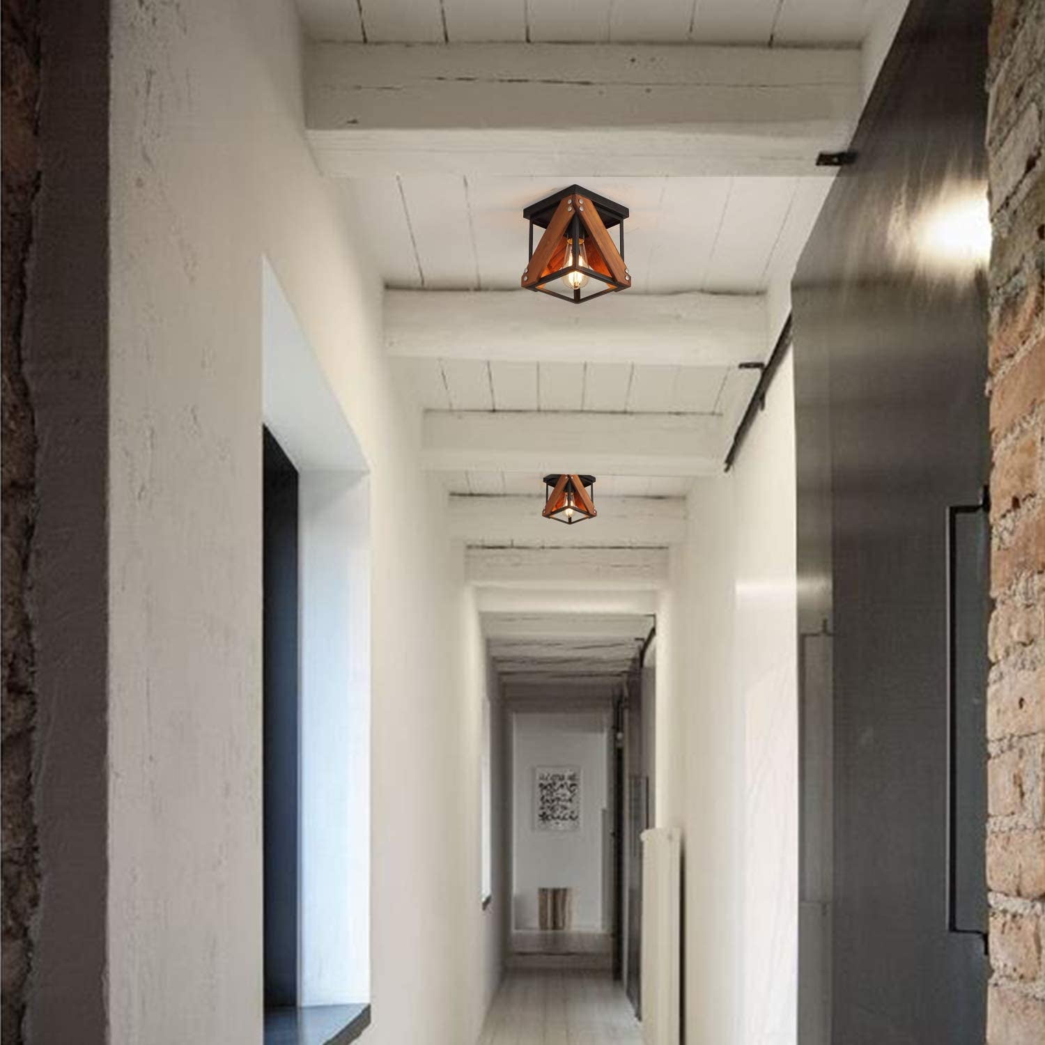 Rustic Industrial Flush Mount Ceiling Light