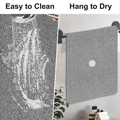 Shower Mat Non Slip, 47" X 32" Extra Large Soft Loofah Shower Mats for inside Shower with Center Drain Hole, anti Slip Shower Floor Mat for Elderly, Quick Drying, Grey